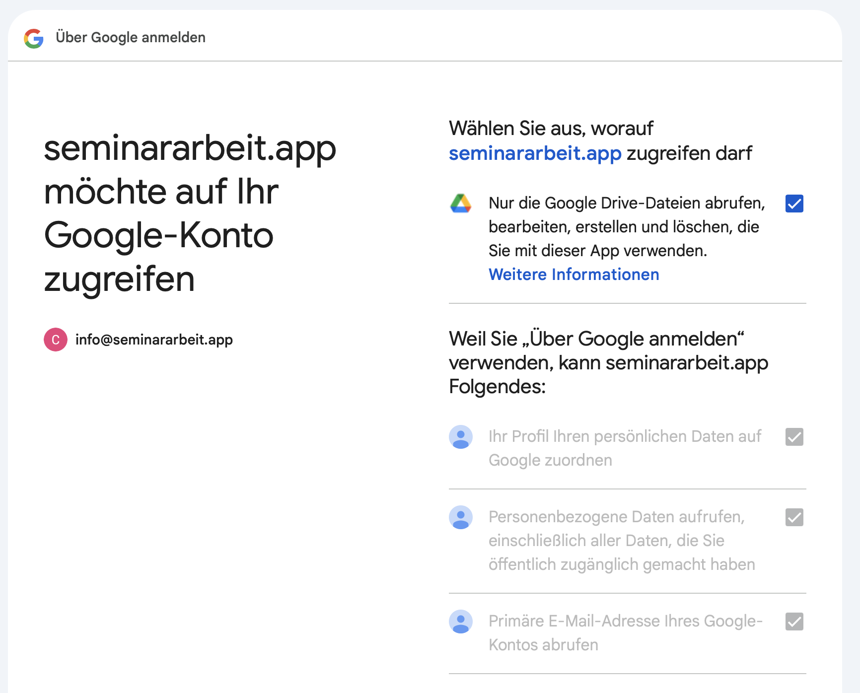 Anmeldung über Google