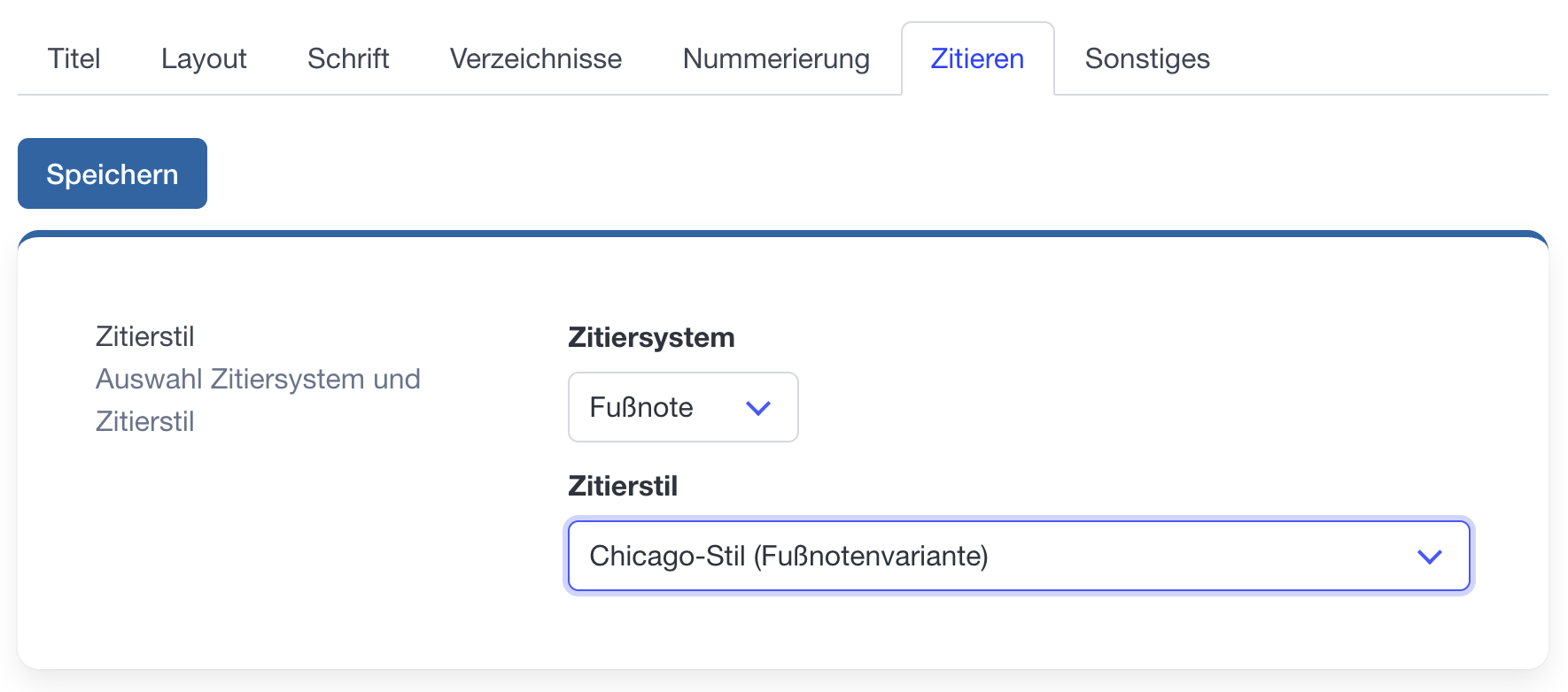 Zitieren Einstellungen
