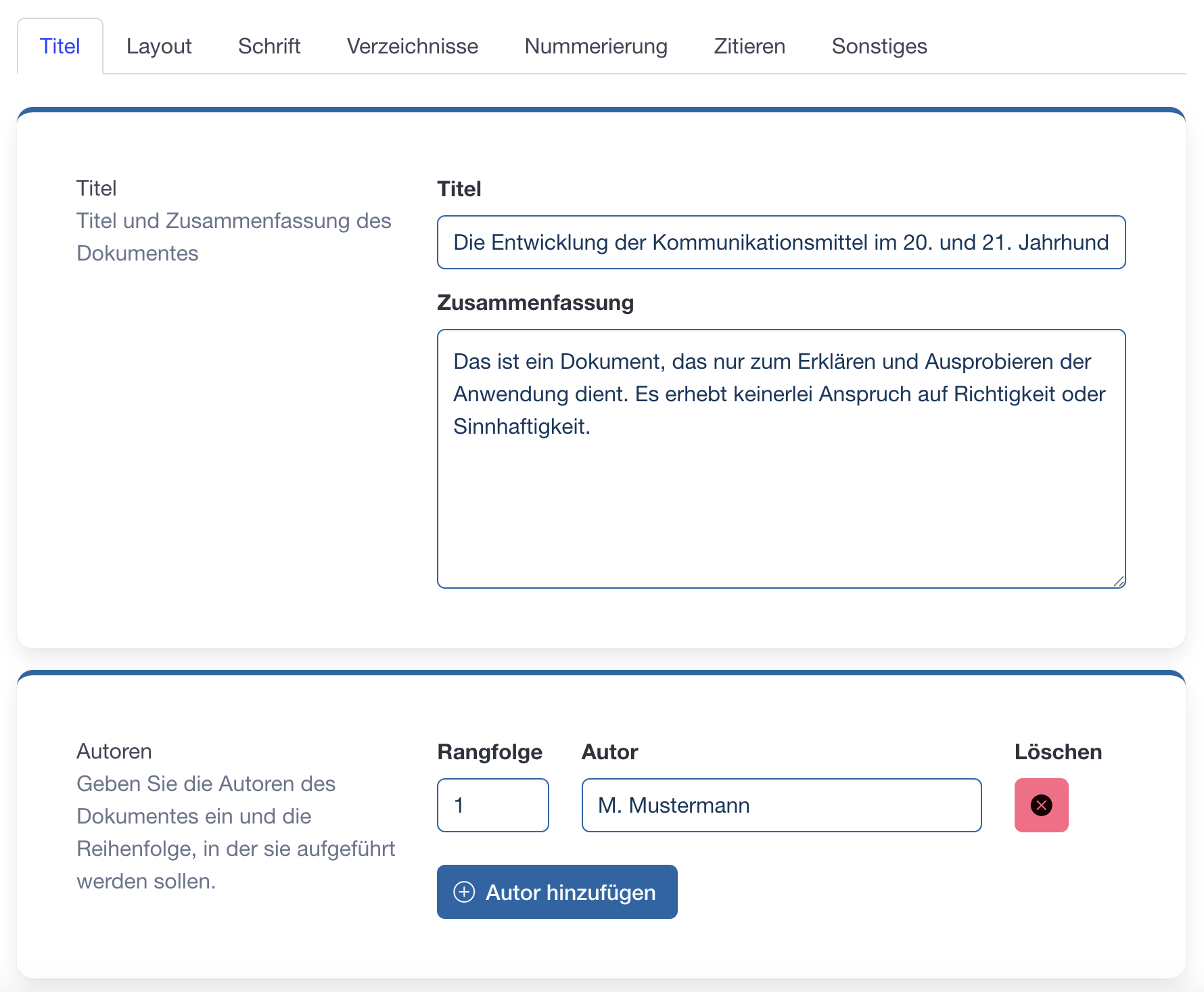 Titel und Autor