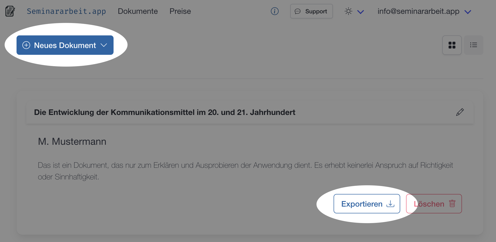 Import- und Export von Dokumenten