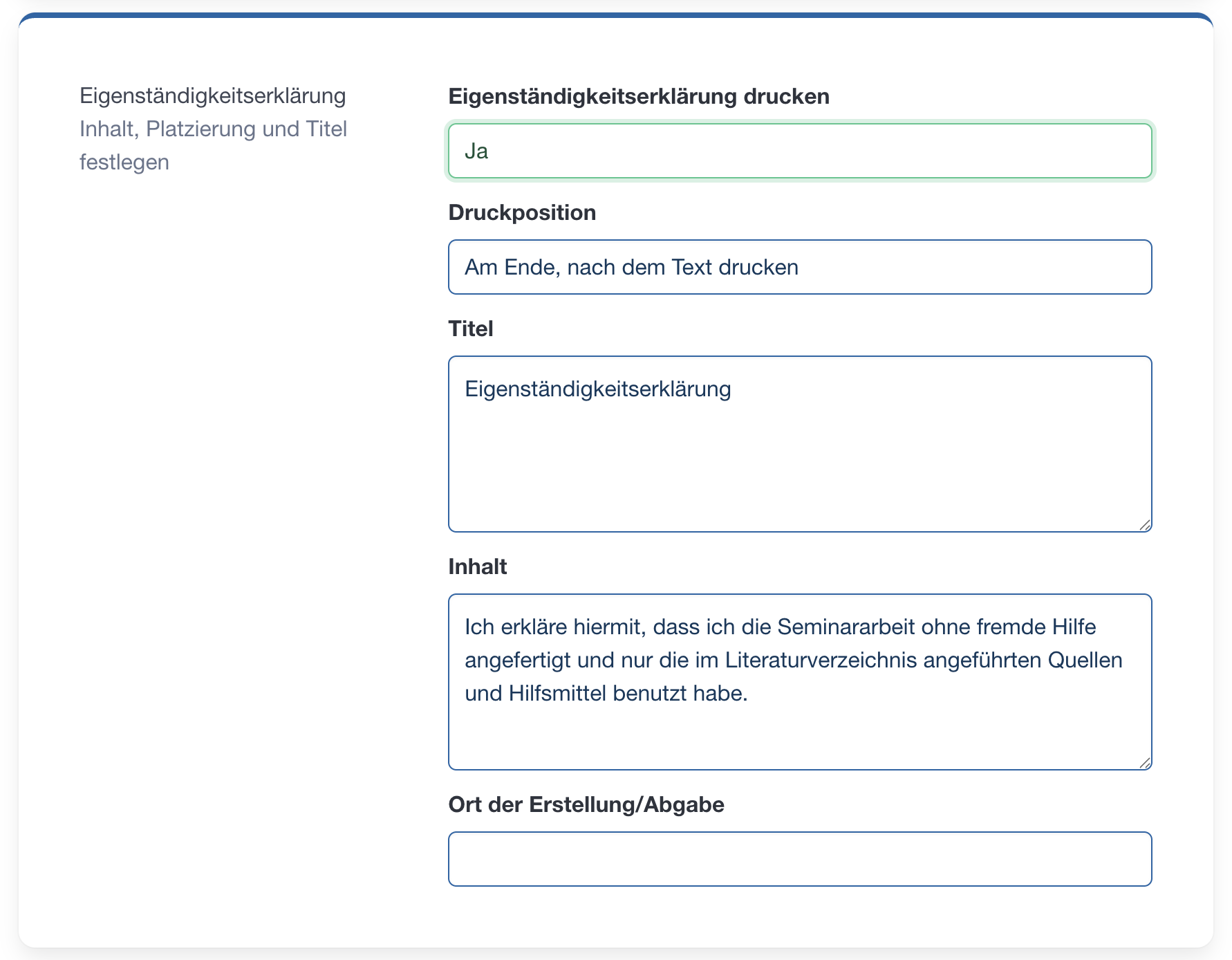 Optionen Eigenständigkeitserklärung