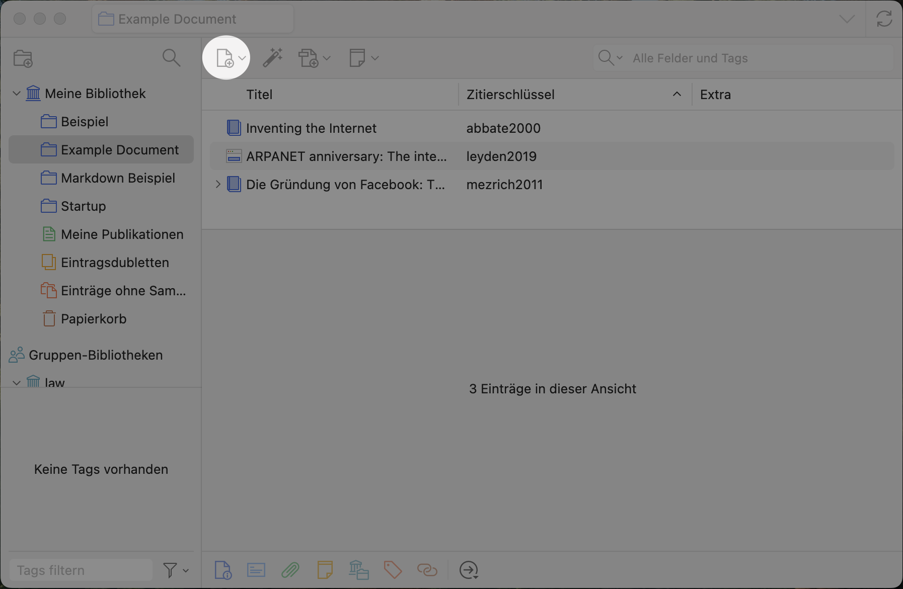 Zotero - Quelle manuell anlegen